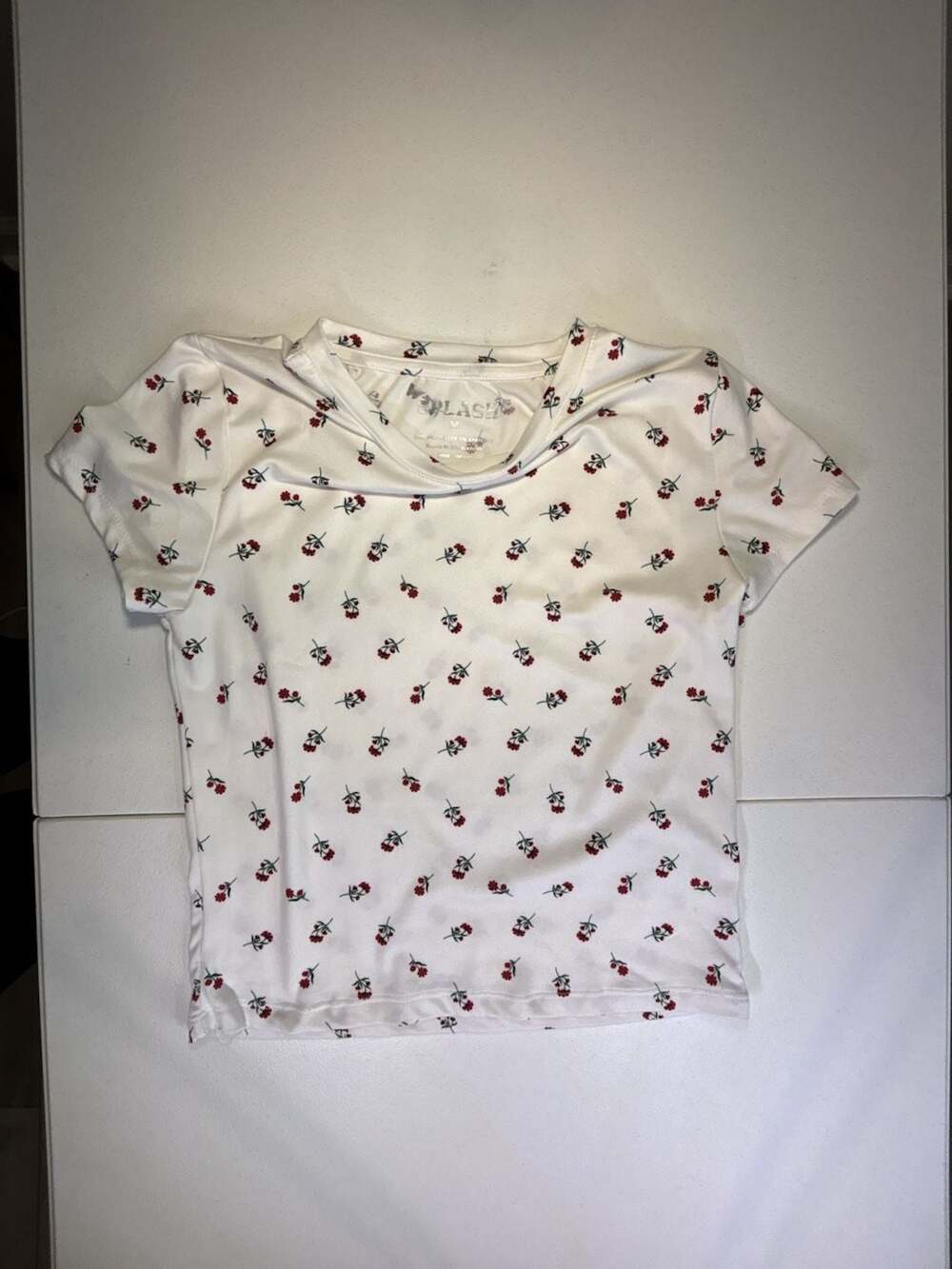 Splash Cherry Print Short Sleeve T-Shirt Size M White